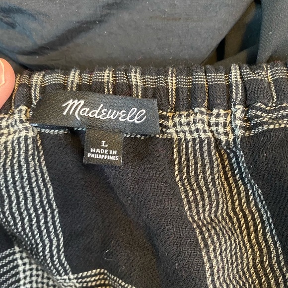 Madewell Off-Shoulder Plaid Blouse Black White - Picture 9 of 11